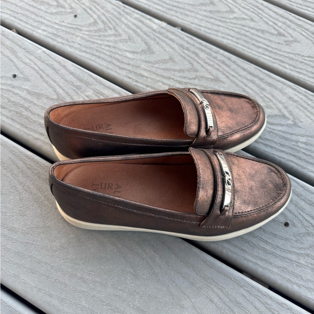 Naturalizer Women’s 8.5W Bronze Metallic Loafers Comfort Flats - Picture 3 of 8